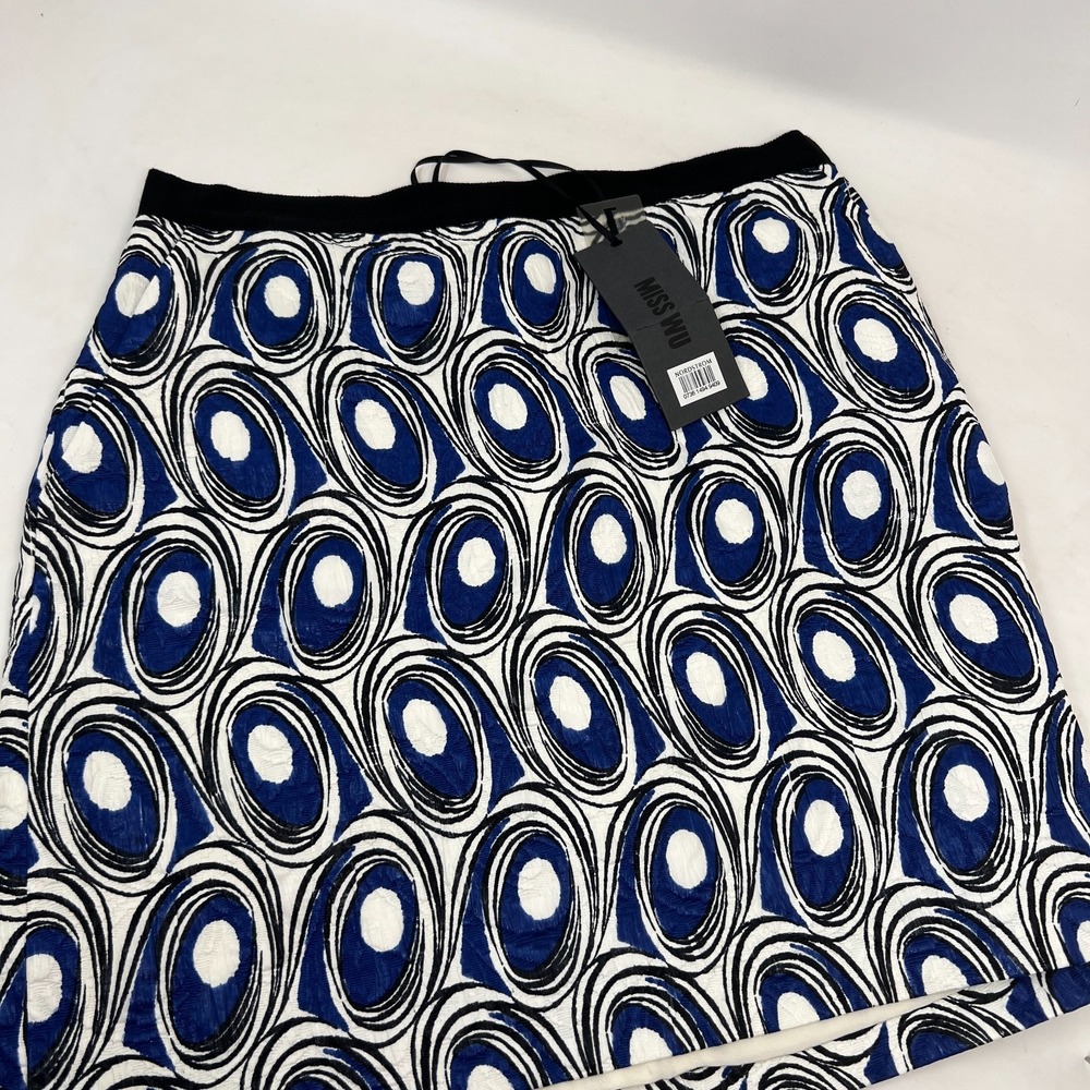 NWT Miss Wu by Jason Wu‎ Blue Black & White Print Mini Skirt Size 8